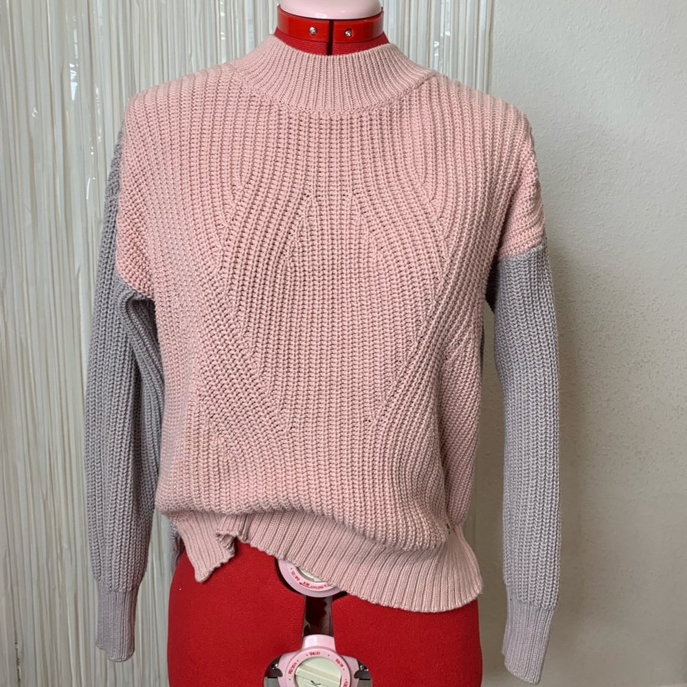 Superdry pink gray color block pullover sweater XS